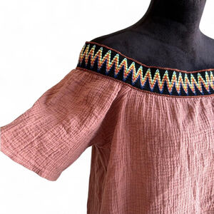 Embroidered Off-Shoulder Pink Top